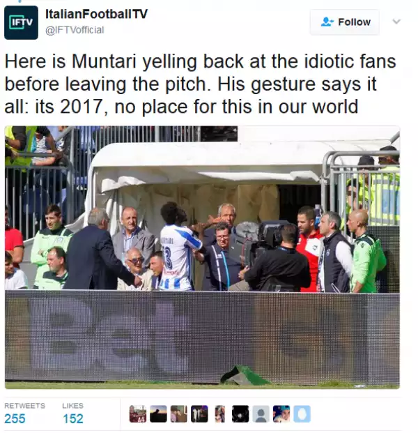 Ghanaian Footballer, Muntari Walks Off Pitch After 